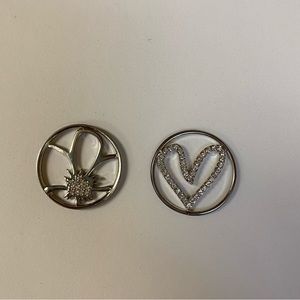 Origami Owl locket window plates. One is a heart and one is a flower